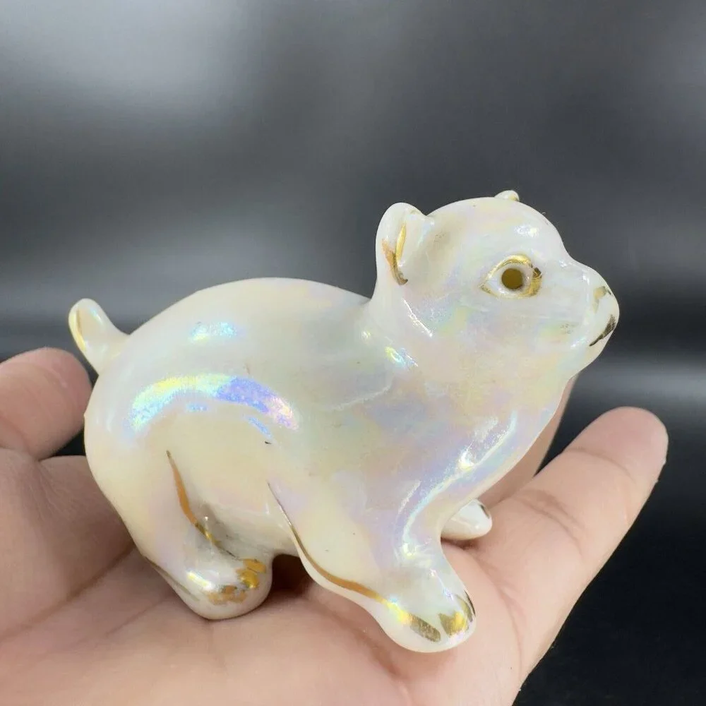 Vintage 1980s Ceramic Porcelain Luster Ware Iridescent Finish Kitty Cat Figurine